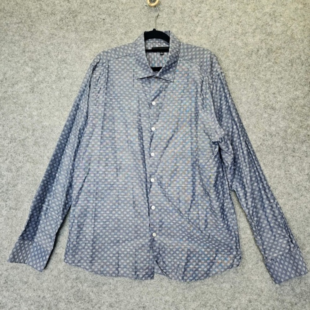 Blue Button Up Shirt Mens Medium Jacquard Diamond Classic WEST ZERO‎ ONE